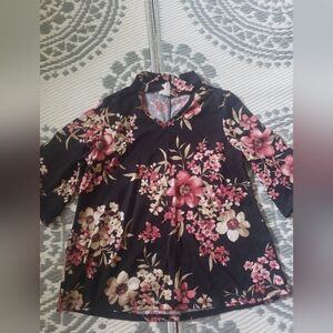 Girls Size 5/6 Banana Lemon Brand Floral Blouse with Pink Accents